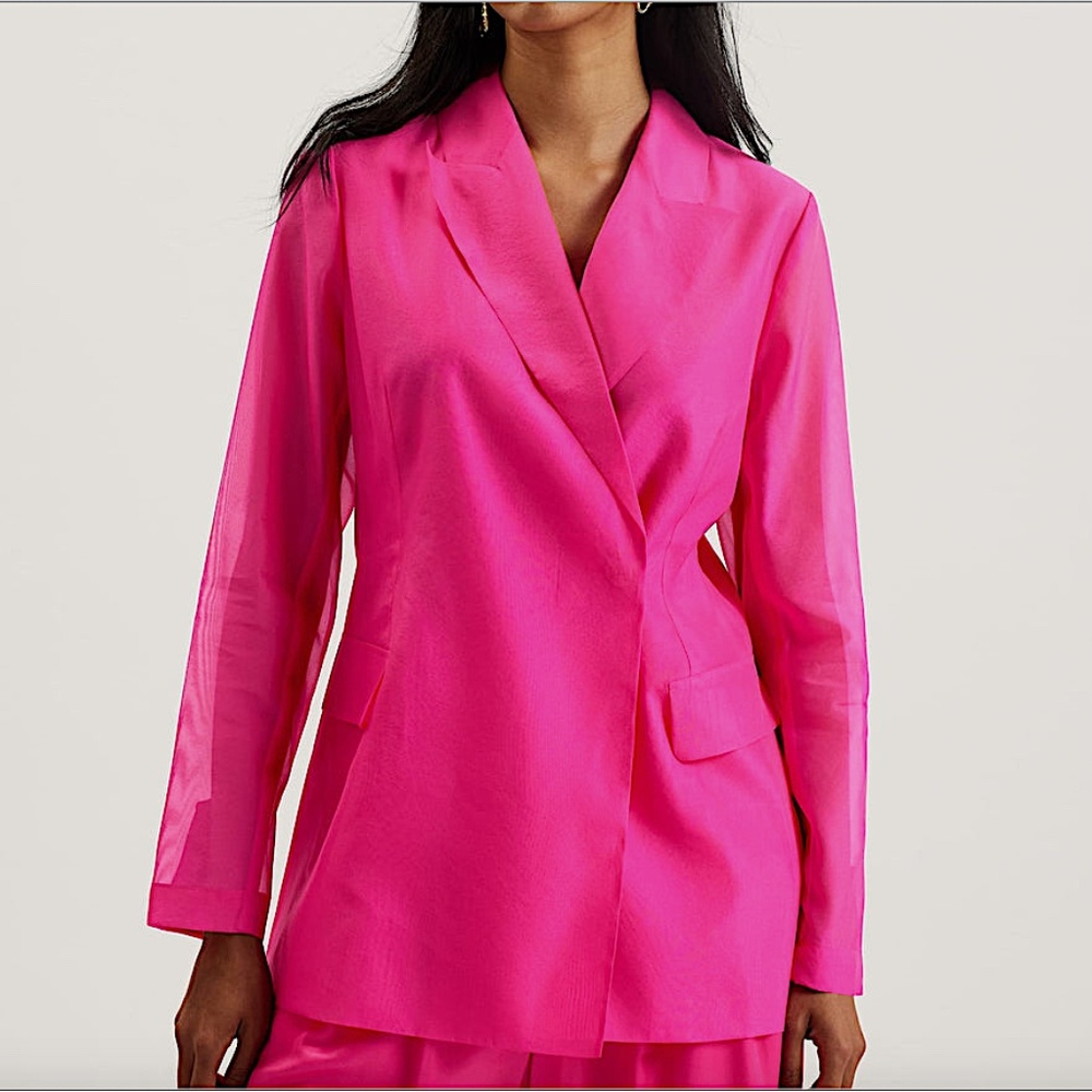 Yomu Oversized Sheer Sleeve Organza Blazer Brt-Pink